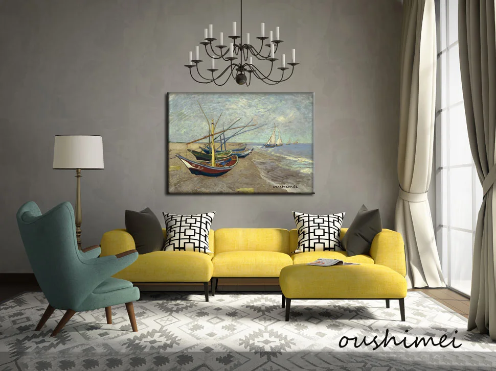 Ручная роспись рыбацкая лодка на пляже ручная работа настенная живопись морской