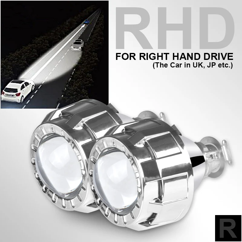Silver RHD RACBOX 2,0 1,8 дюймов HID Bi Xenon мини-линзы для проектора для H4 H7, фары, линзы для автомобиля, модификация Hi/Low Beam, ксеноновые лампы H1 - Цвет: Silver RHD