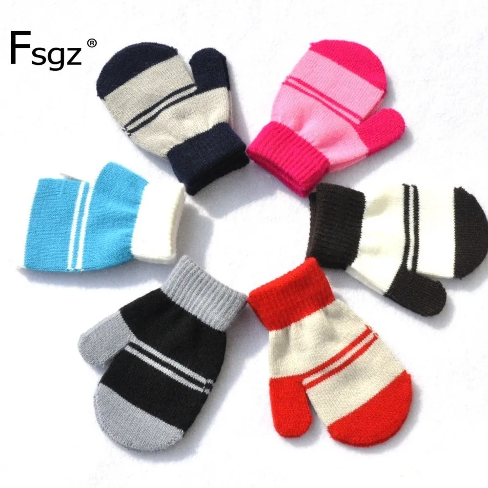 

Fashion Children Wrap Gloves Striped Acrylic Yarn Knitted Gloves Cute Kindergarten Winter Warm Knitting Gloves For Boys And Girl