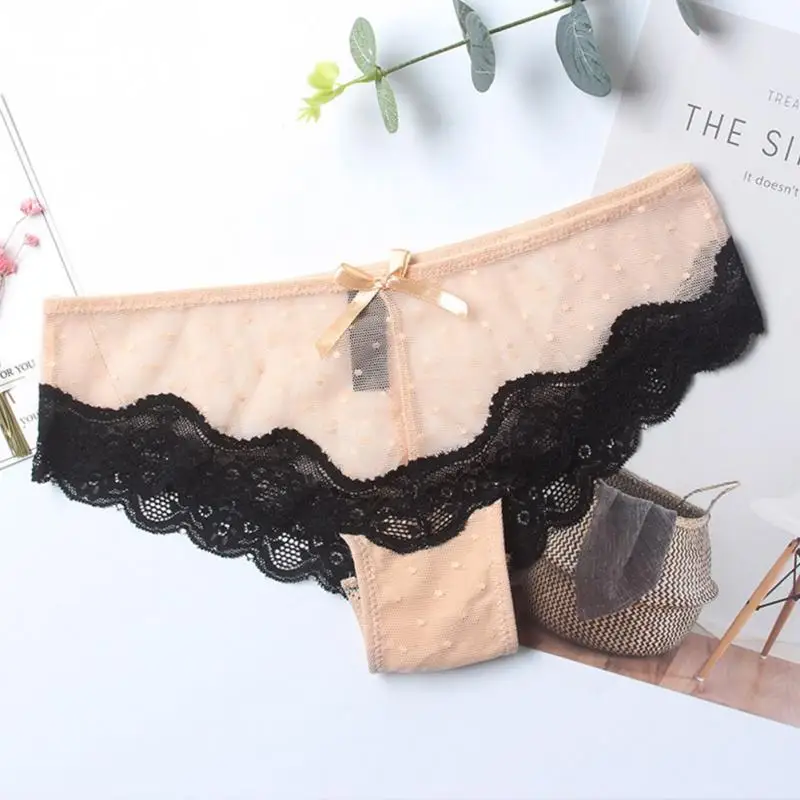 New Arrival Women Briefs Comfy Seamless Sexy Lace Transparence Underwear Panties Black/ Gray/ Red/Brown