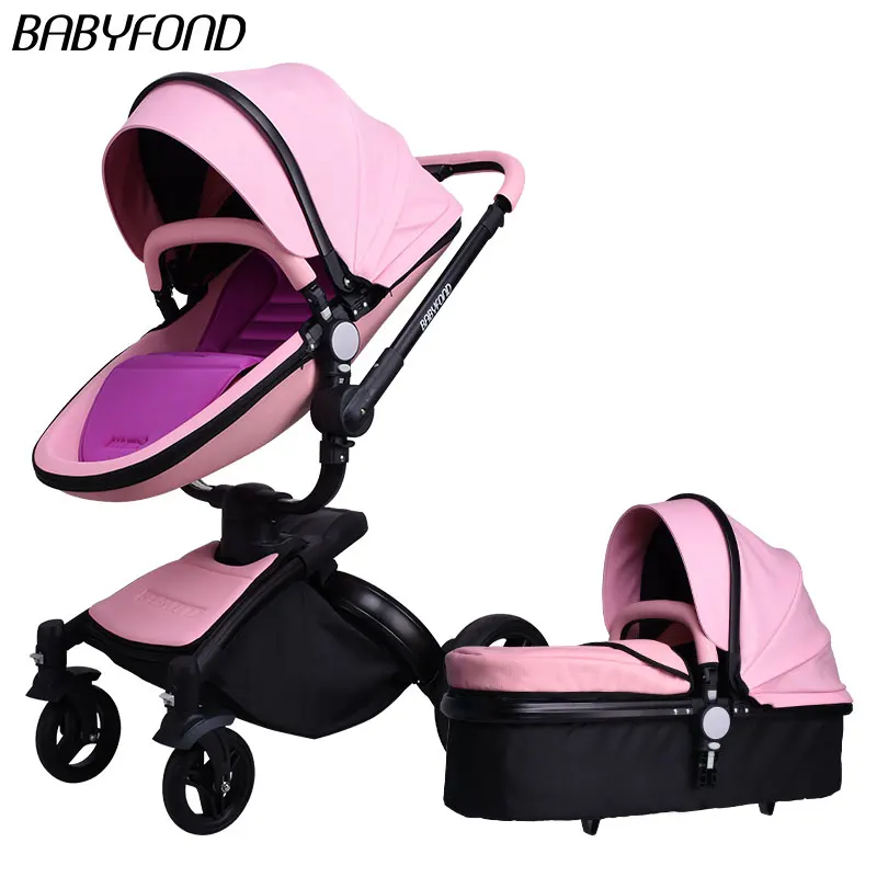 C Babyfond Роскошная детская коляска 2 в 1, европейская детская коляска s, брендовая детская коляска розового и черного цветов из искусственной кожи, удобная Высококачественная детская коляска - Цвет: C