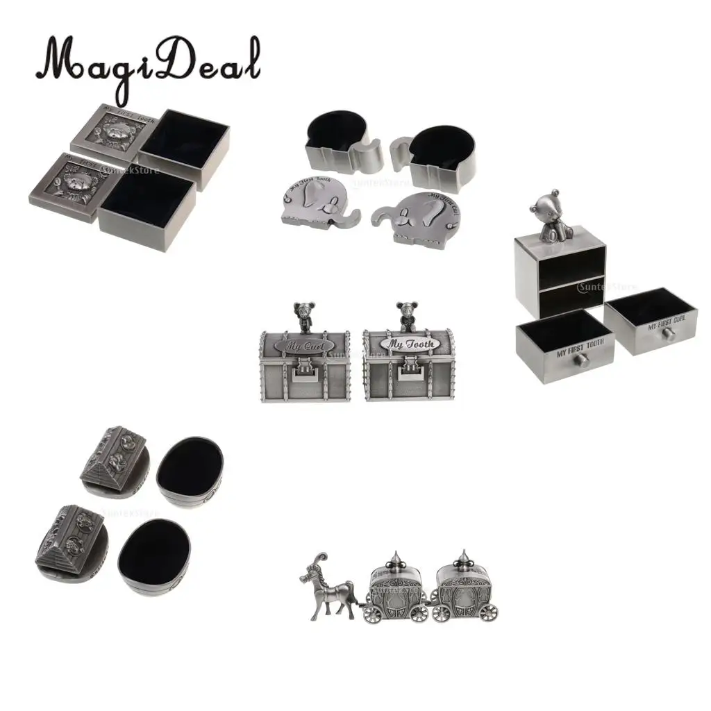 MagiDeal 2 шт./компл. Мой Первый зуб и локон волос серебряная шкатулка для украшений набор память мальчик девочка подарок Baby Shower День рождения выступает подарочную коробку