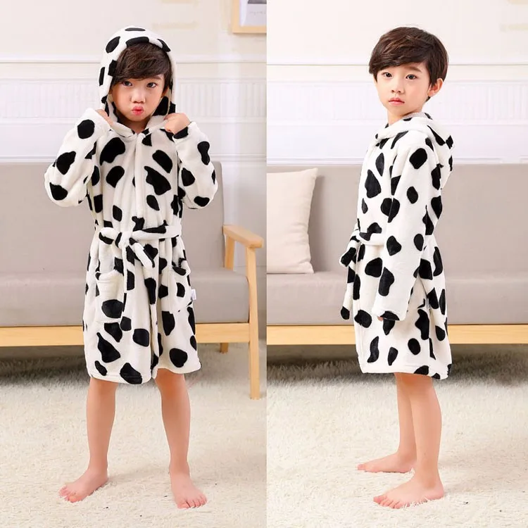 Мультяшное детское одеяние Flannel Child Boy Girl Robe Смазливая животное с капюшоном Халаты с длинным рукавом Мальчики Халат Детская одежда