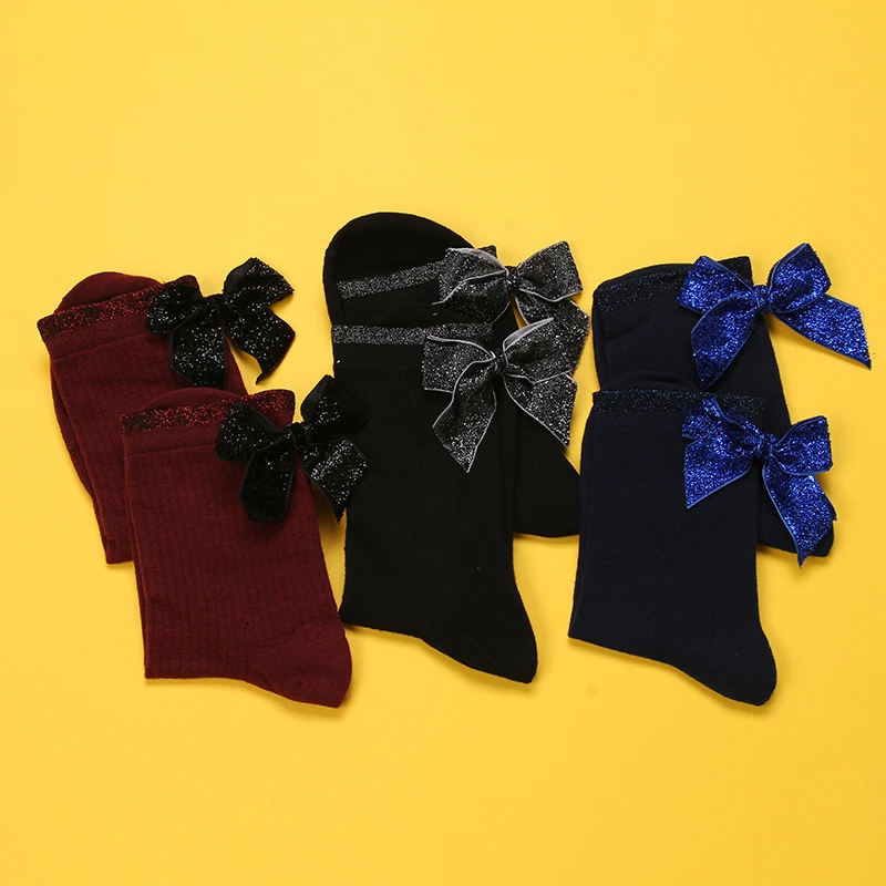 Женские блестящие носки с бантом шикарная уличная одежда милые женские
