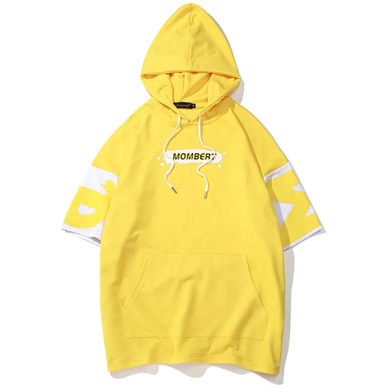 Yellow Мужские футболки Aolamegs, Лоскутная Мужская футболка с капюшоном, футболка с круглым вырезом, короткий рукав, модные повседневные уличные футболки, уличная одежда - Цвет: Yellow