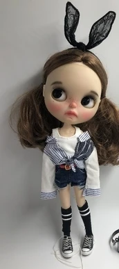 tops pant band socks 4 шт./компл., Модный комплект одежды куклы, полосатая рубашка, крутые джинсовые штаны, повязка на голову с кроликом, камуфляжная шляпа для кукол blyth joint body OB24 - Цвет: tops pant band socks