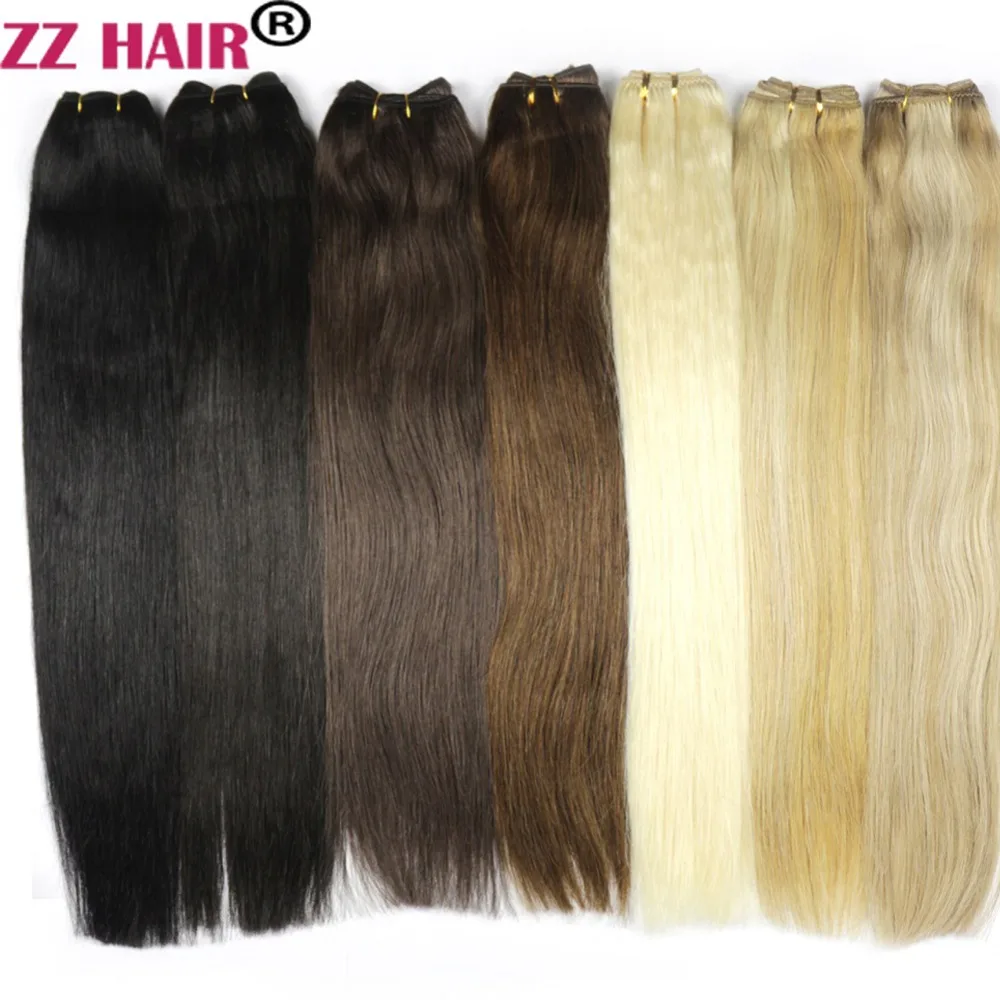 ZZHAIR 100 г/шт. 1"-24" машинное производство, волосы remy, плетенные, человеческие волосы для наращивания, прямые, натуральный шелк, не заколки