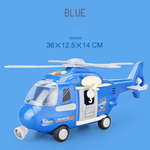 Blue Детская музыкальная история, имитирующий вертолет, инерционный, детская игрушка, для хранения самолетов, с открытым водителем, Пожарная, спасательная, музыкальная игрушка, автомобиль - Цвет: Blue
