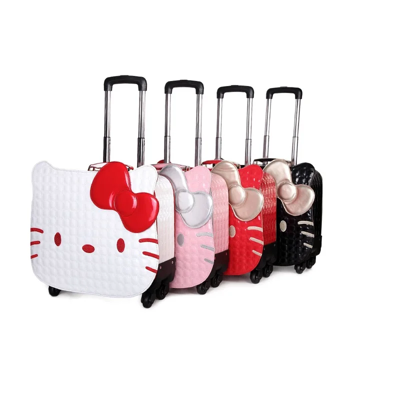 18 дюймов Hello Kitty багаж чемодан детей женщины путешествия мультфильм кожа Багажа Прокатки Spinner колеса подарок DHL/EMS