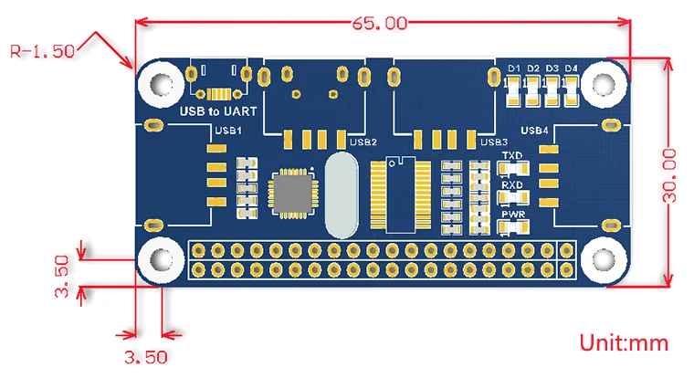 

Waveshare 4 Port USB HUB HAT for RPi Zero / Zero W/B+ /2B /3B /3B+,USB to UART for serial debugging,compatible with USB2.0/1.1