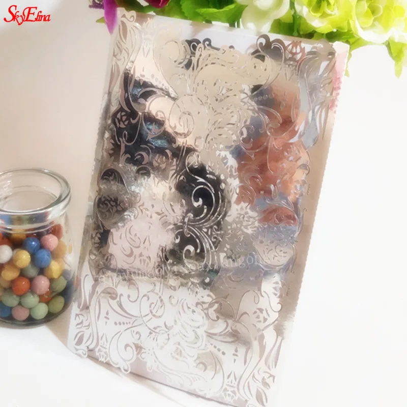 Bright Silver 1/10/30 шт. роскошной флорой и лазерная резка, для свадьбы Приглашения карты элегантные свадебные конверты события вечерние Тип печати кружева предложить 6Z - Цвет: Bright Silver
