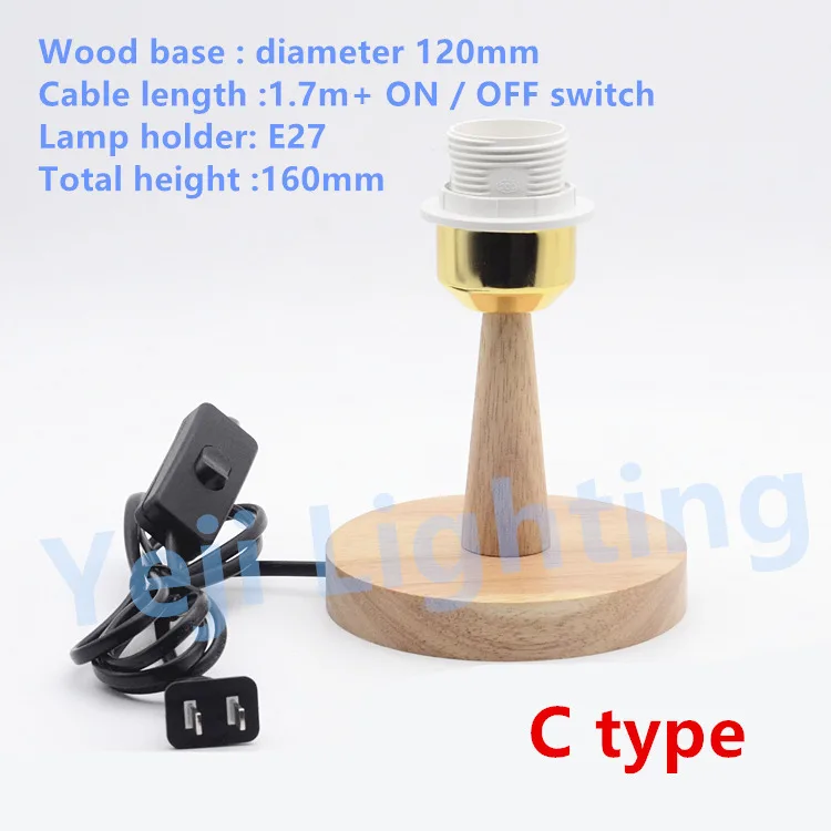 Деревянная основа с патроном E27 100 мм/120 мм кнопкой ВКЛ./ВЫКЛ. набор кабелей