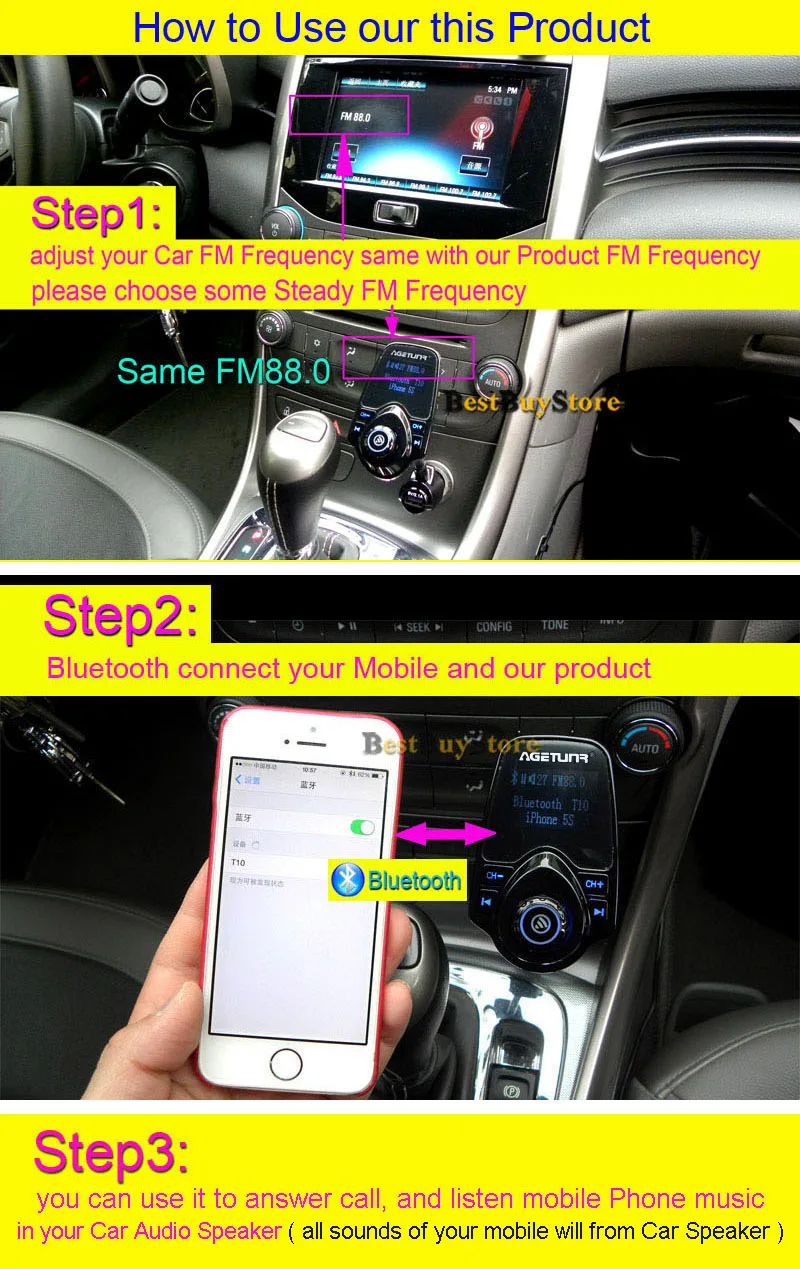 AGETUNR T10 Bluetooth автомобильный комплект громкой связи FM передатчик AUX автомобильный MP3 музыкальный плеер 5V 2.1A USB Зарядное устройство