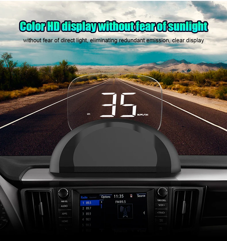 Автомобильный HUD Дисплей OBD2 gps Спидометр превышение скорости Предупреждение лобовое стекло проектор сигнализация бортовой компьютер двойная система