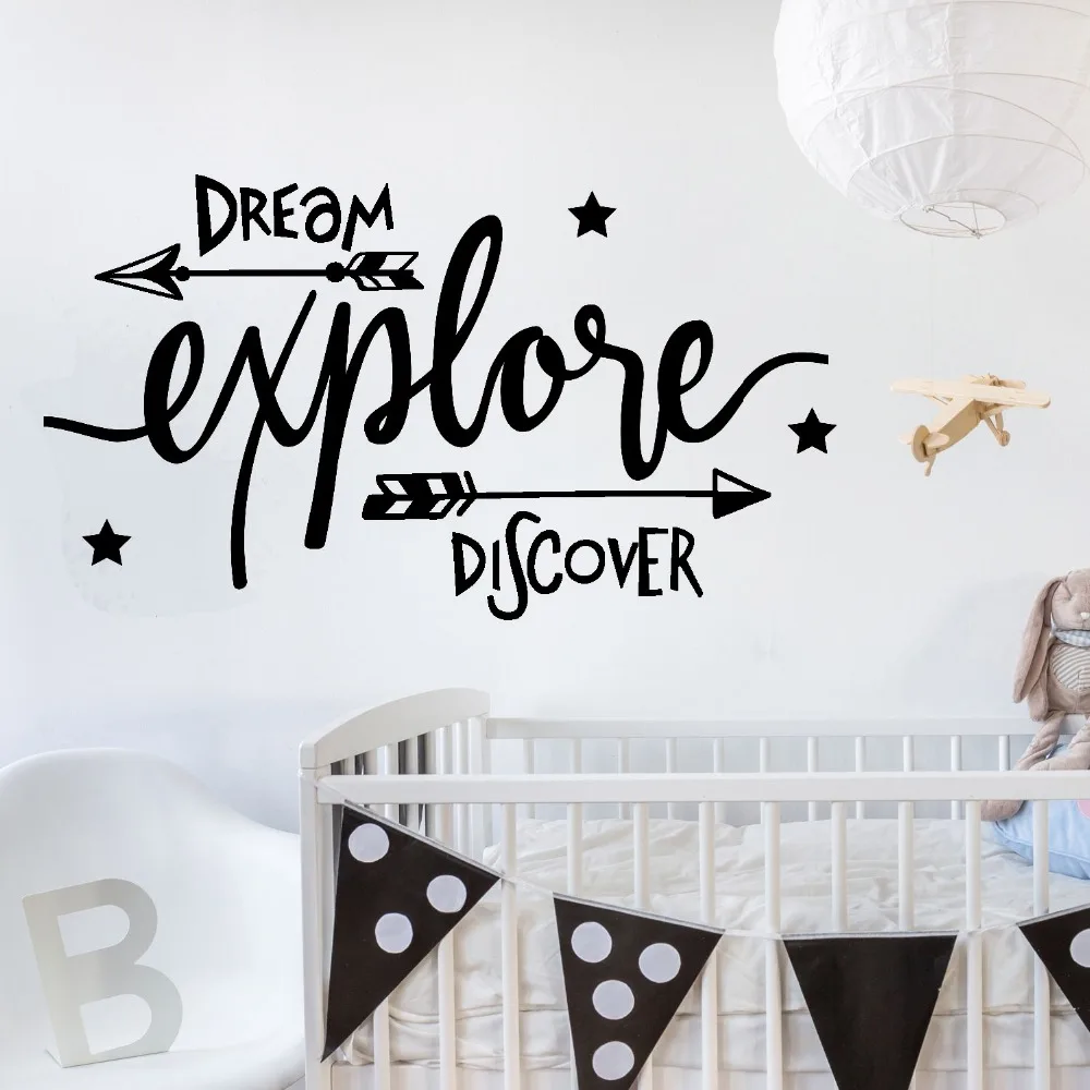 

New Arrivals Dream Explore Discover Adventure Kids Quote Wall Sticker Decal Removable Vinyl Nursery Art Mural Home Decor LA729