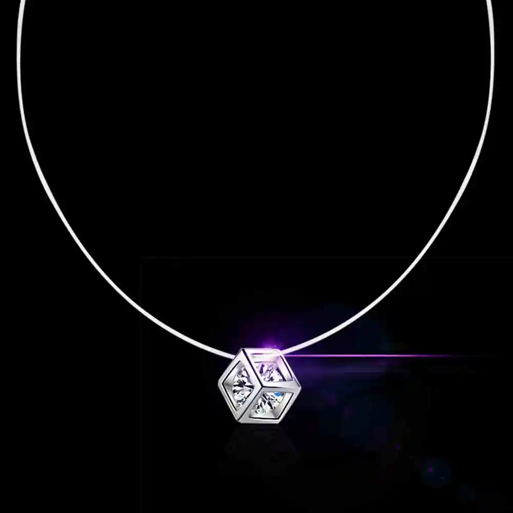 

4 Styles 925 Sterling Silver Dazzling Zircon Necklace Invisible Transparent Fishing Line Simple Pendant Jewelry For Women