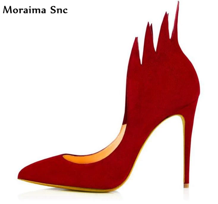 Moraima Snc Newly Arrival pointed toe wing pattern heel Decoration slip-on stiletto heels dress sexy ladies shoes