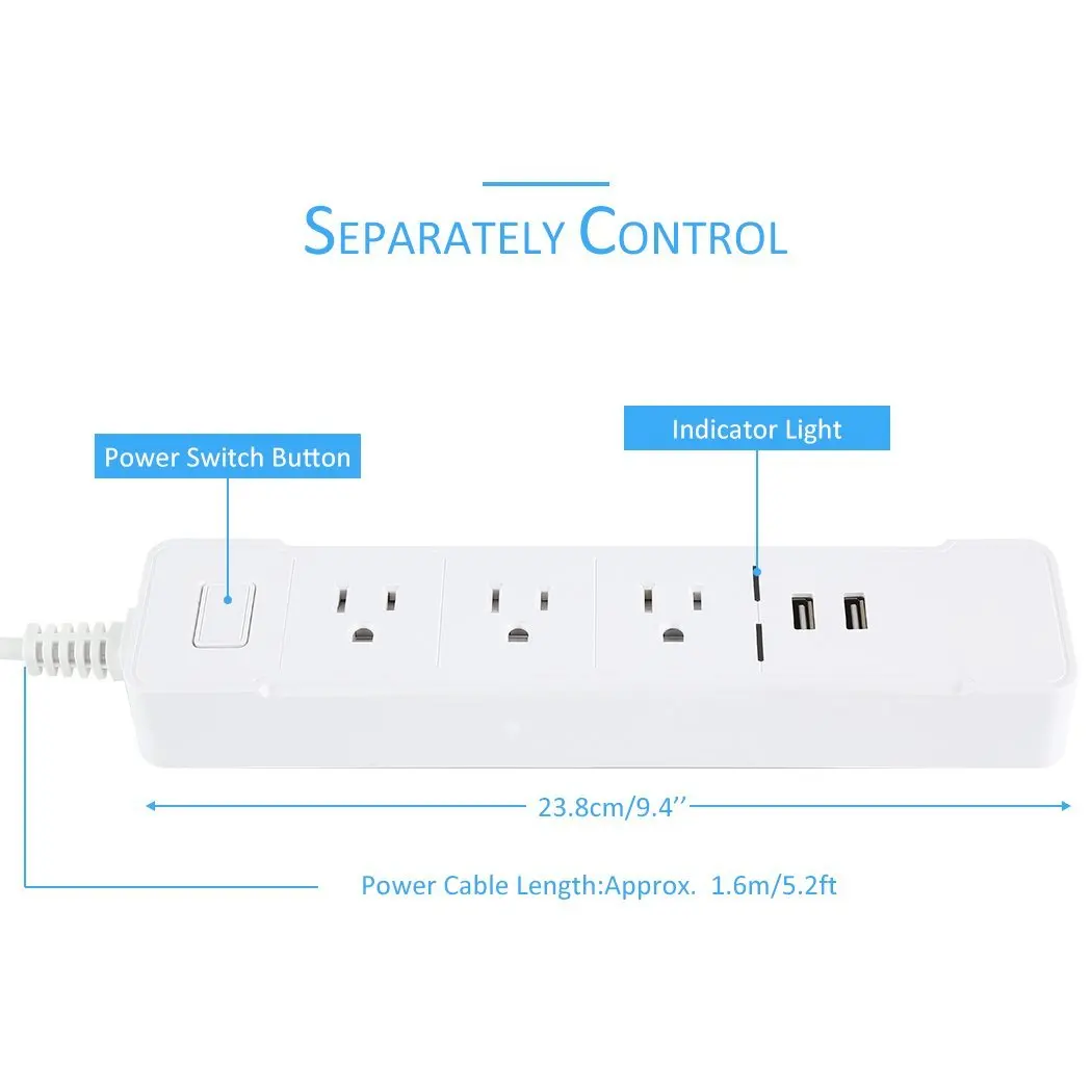 WiFi Smart power Strip US Plug Удлинитель сетевой фильтр Защита от перенапряжения Розетка с USB совместима с Alexa Google Home