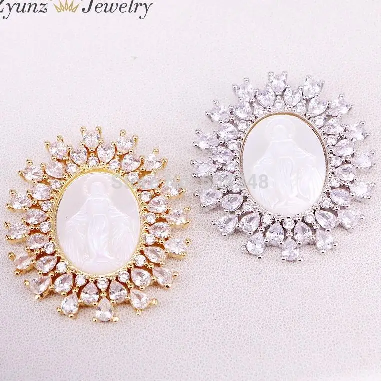 Style 1 Pendant 5 прядей ZYZ323-8868 золото/серебро Кристалл циркония медальон Дева Мария, Девы Марии мать жемчуга оболочки кулон ожерелье - Окраска металла: Style 1 Pendant