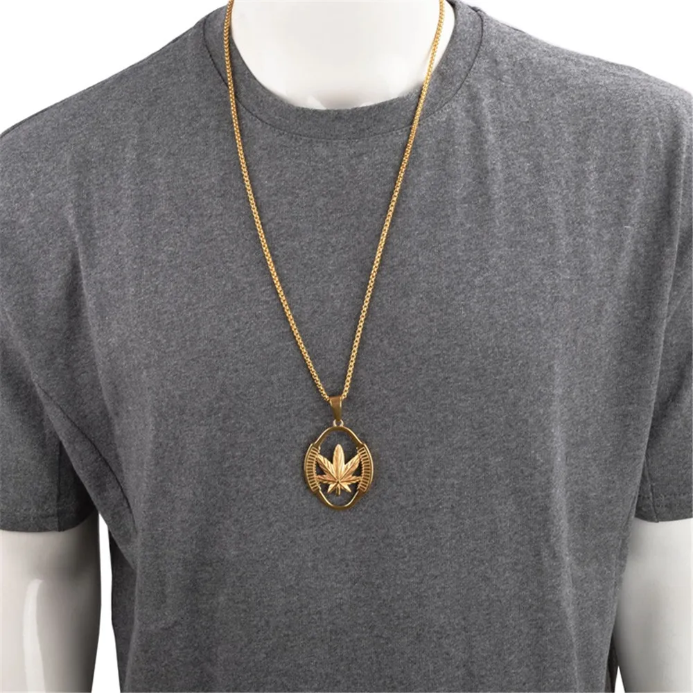 MCSAYS Нержавеющая сталь Jewelry Конопля Сорняк Листьев оружие кулон цепи коробки