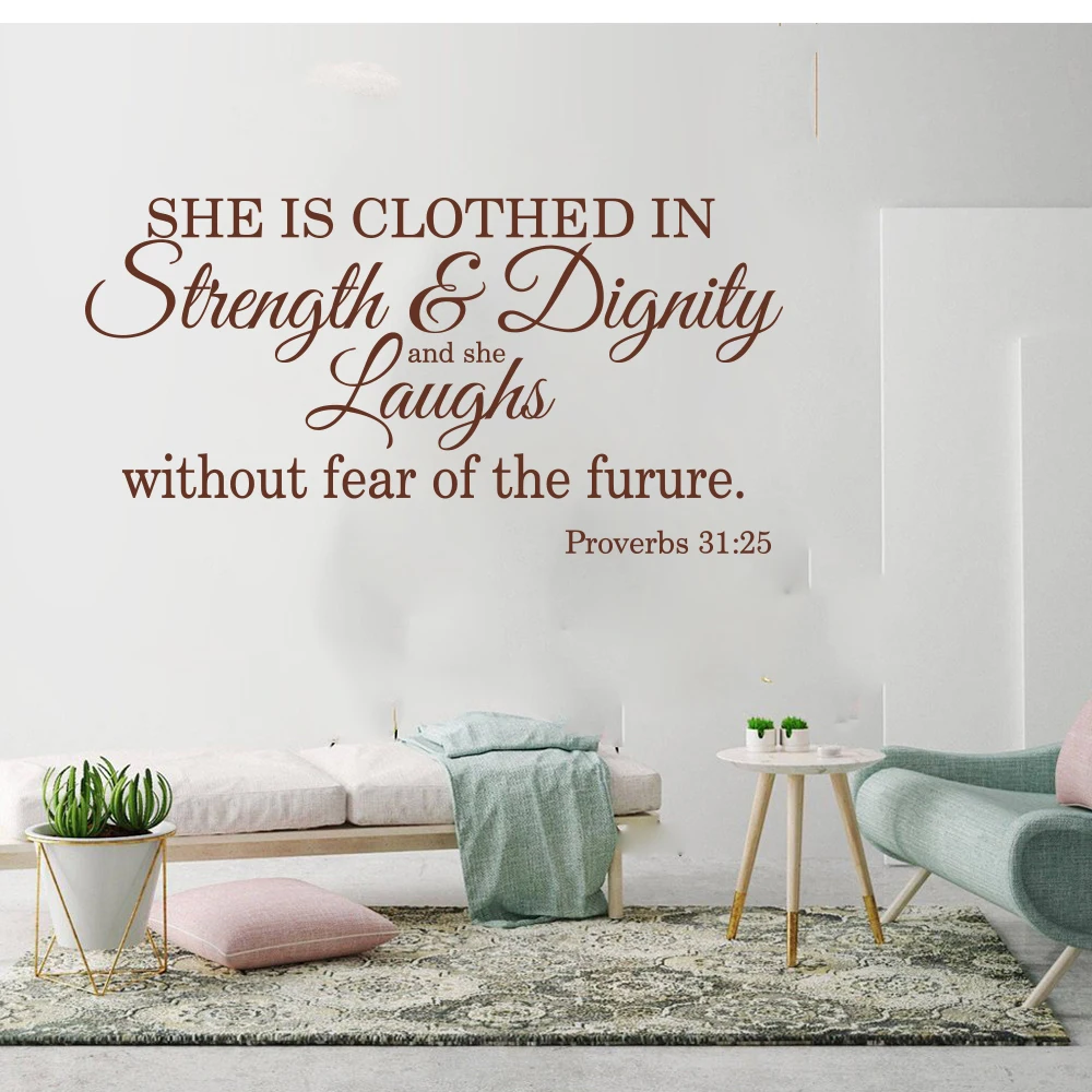 Пословицы 31:25 она одета в силу и достоинства стикер на стену спальня Библейский