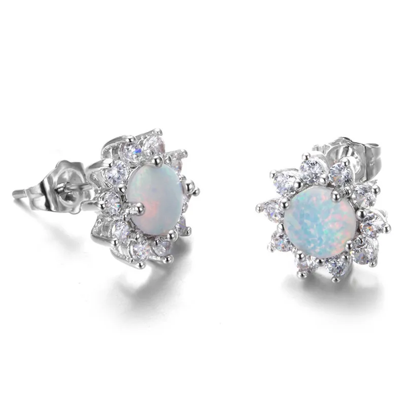 Мистический Круглый Белый огненный опал Двойные серьги гвоздики из