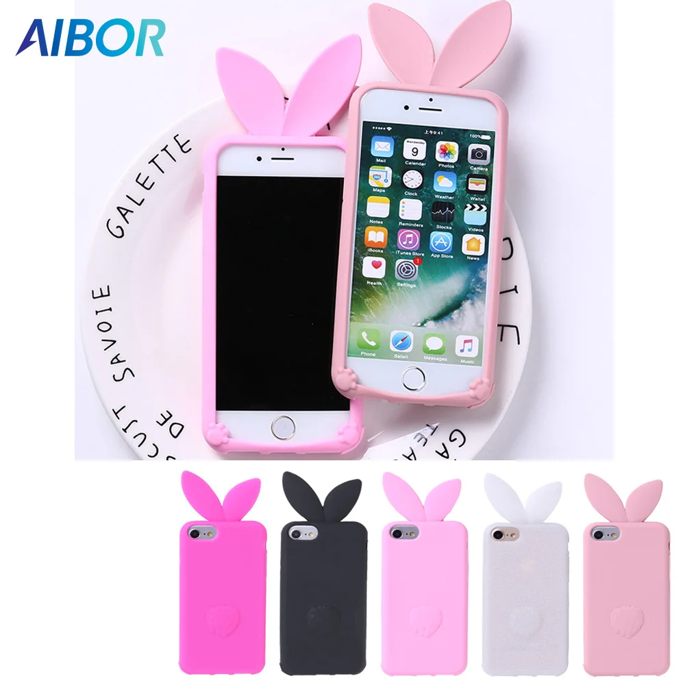 3D cartoon Cute long ears Rabbit Ear Case For iPhone 5 Soft Silicon 5S beard cat SE Black Cover |