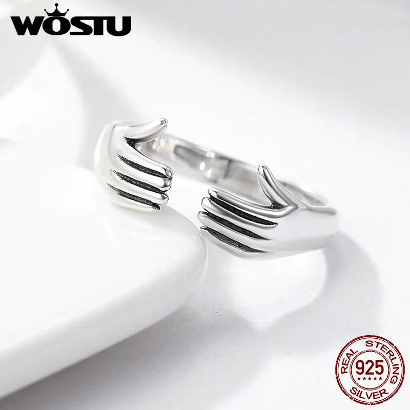 WOSTU, 925 пробы, серебряные, объятия, будущее, регулируемые кольца для женщин, Аутентичные ювелирные украшения, подарок на год для влюбленных, CQR136