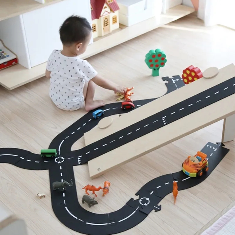 DIY ПВХ сплайсинг детский игровой коврик автомобиль трек шаблон обучение по головоломкам игрушка скандинавском стиле детская комната украшение пол ковер