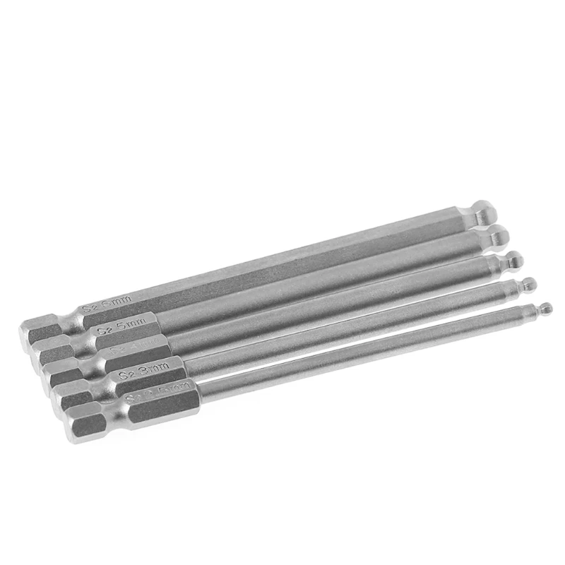 5Pcs/Set 1/4" Hex Shank 100mm Magnetic Ball End Hexagon Screwdriver Bits Drill Set | Инструменты