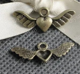 

200 шт./лот бусины из сплава с античным бронзовым покрытием Подвески подходят для ювелирных изделий ожерелья Фурнитура 28*11 мм в форме сердца ...