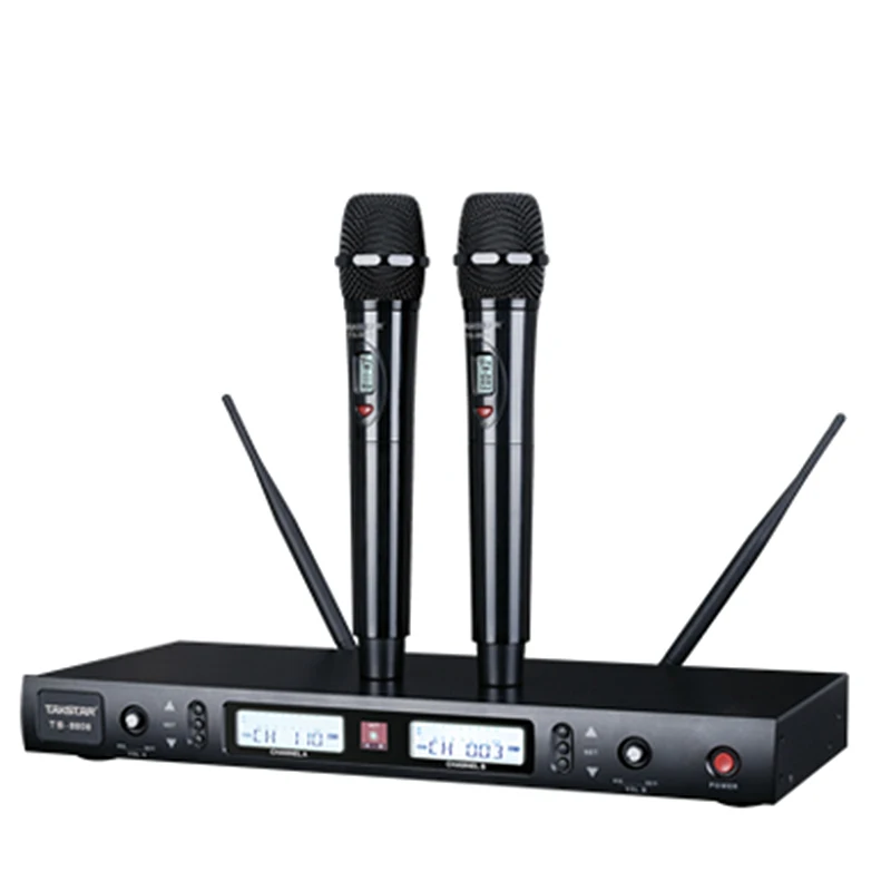 Takstar TS-8808 UHF 2-х канальный Беспроводной микрофон системы для цифровых зеркальных камер 740-790 МГц с ЖК-дисплей-дисплеи для KTV школы Семья весёлые представления