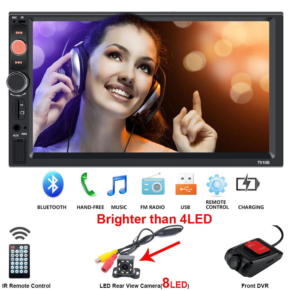 F-Player 8LED DVR Центральный Multimidia 2Din 2 Din 7 ''Автомобильный видеорегистратор с сенсорным экраном фронтальная задняя камера Bluetooth Радио музыкальный проигрыватель мультимедиа авторадио - Цвет: F-Player 8LED DVR
