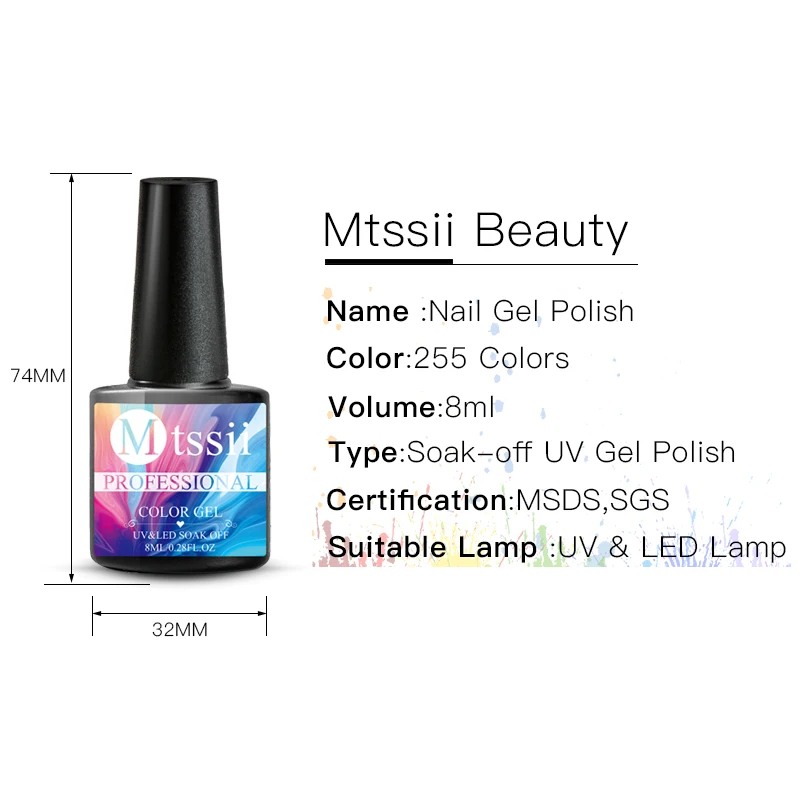 

Mtssii 255 Colors Pure Color Gel Polish Soak off Base Gel Top Coat Nail Gel Lacquer 8 ml Manicure Long Lasting Nail Color Gel
