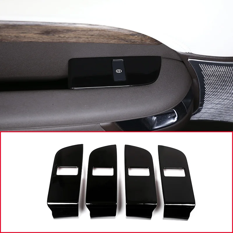 

4pcs Gloss Black ABS Chrome Child Safety Door Lock Switch Panel Cover Trim For Land Rover Discovery 5 LR5 L462 2017 2018