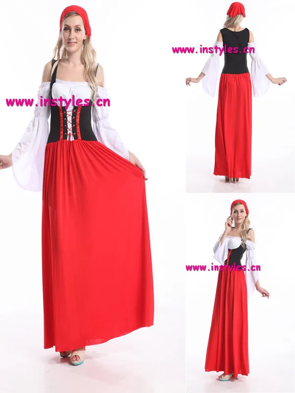 Бесплатная доставка большой размер длинное красное платье в стиле Октоберфест