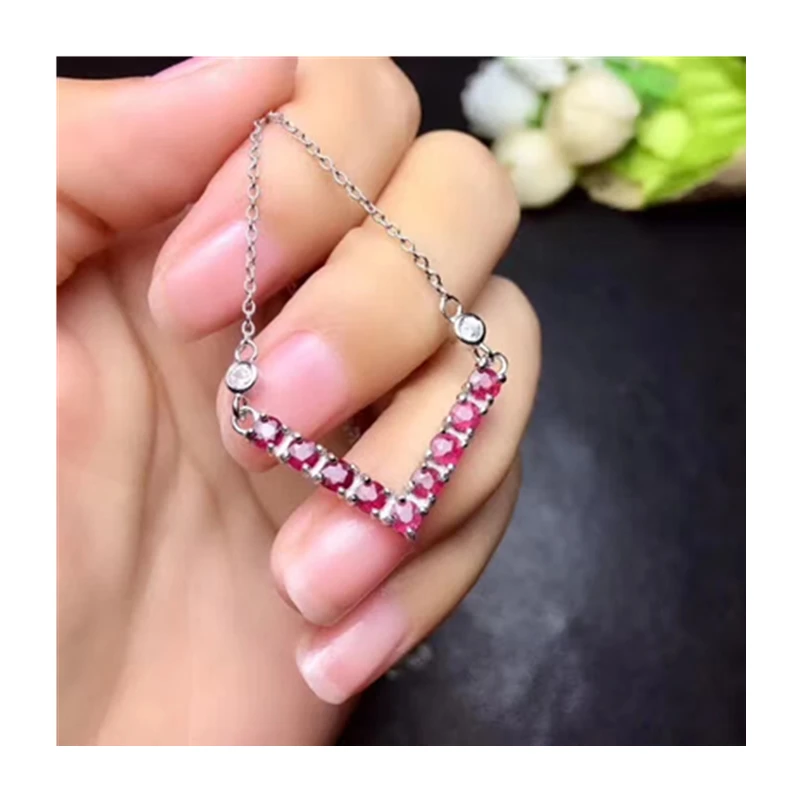 Натуральные рубиновые комплекты украшений для женщин элегантные Nacklace& Ring 925 стерлингового серебра женские для невесты оптовик#1037