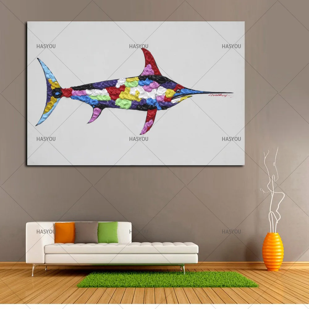 Картина на холсте ручная роспись мультяшный рисунок рыбы масляная живопись для