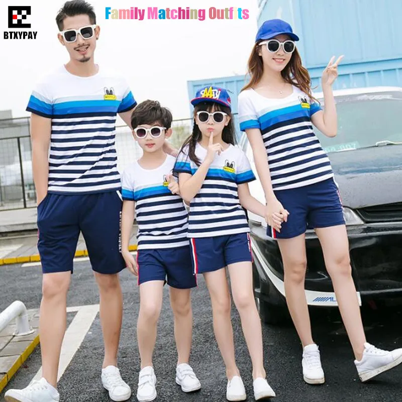 

100p 2019 Summer Parent-child T-shirts Kids Boy&Girl Family Matching Outfits Short Sleeves&Shorts,Man&Women T Shirt&Fifth Shorts