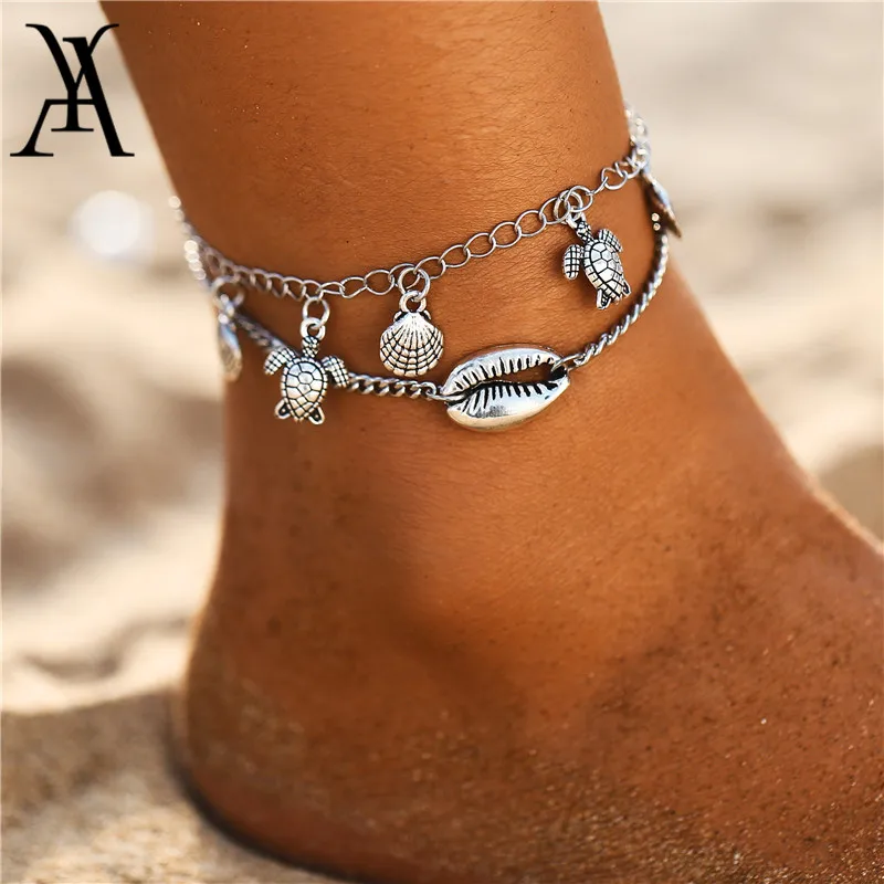 Бохо океан пляж Морская ракушка с гребешком ножные браслеты черепахой для женщин