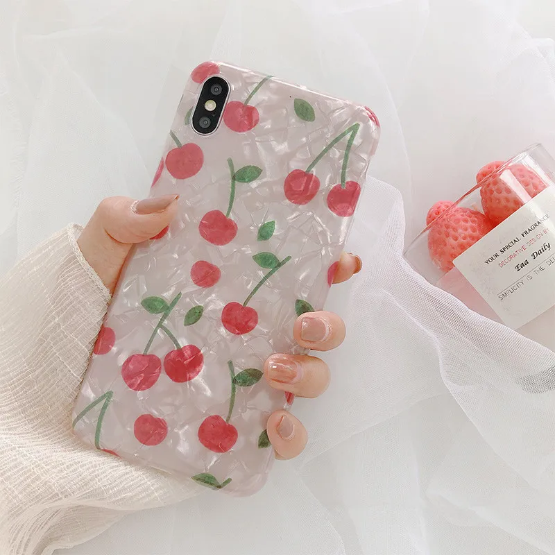 Kawaii японский чехол для телефона с фруктовыми вишнями iPhone 7 Puls 6 6S 8 X XS XR Xsmax чехлы