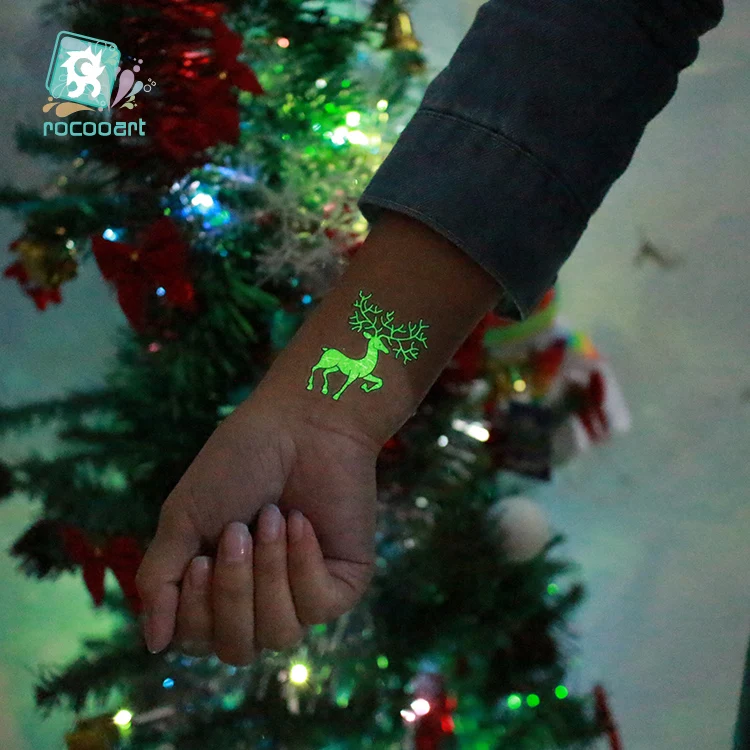 Rocooart Le Merry Christmas светящиеся тату большие водонепроницаемые Временные татуировки