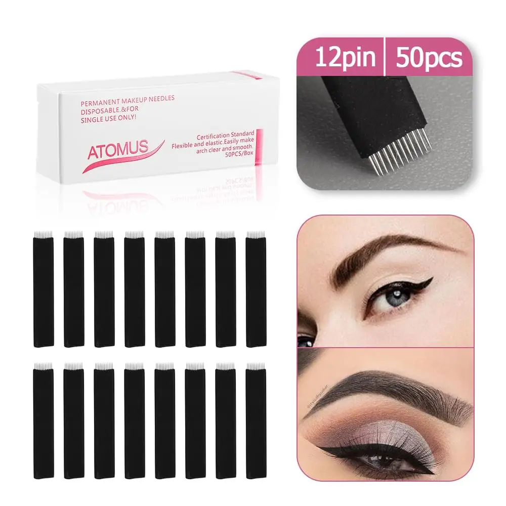 

50pcs 14 flat 12pin Microblading Needles Tattoo Needles For Mermanent Makeup Eyebrow Pen Machine black Agulha