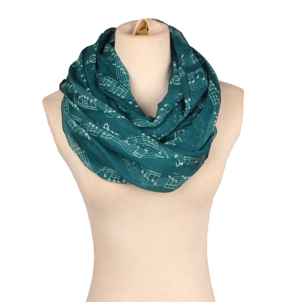 2019 для женщин Модный бесконечный шарф из мягкой вуали музыкальных нот Сценарий