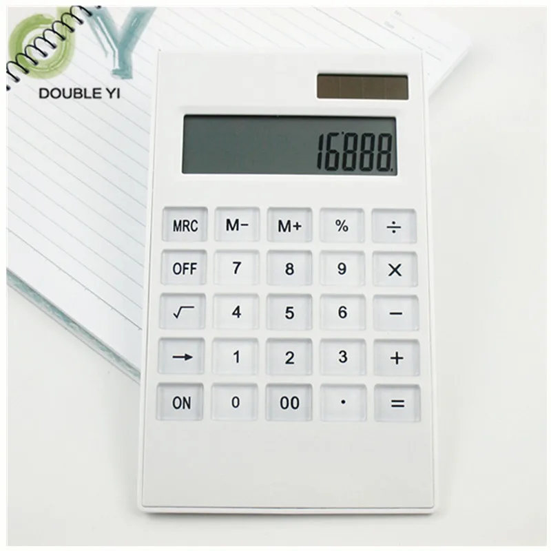 Белый пластиковый солнечный калькулятор 12 значный Портативный Ультратонкий