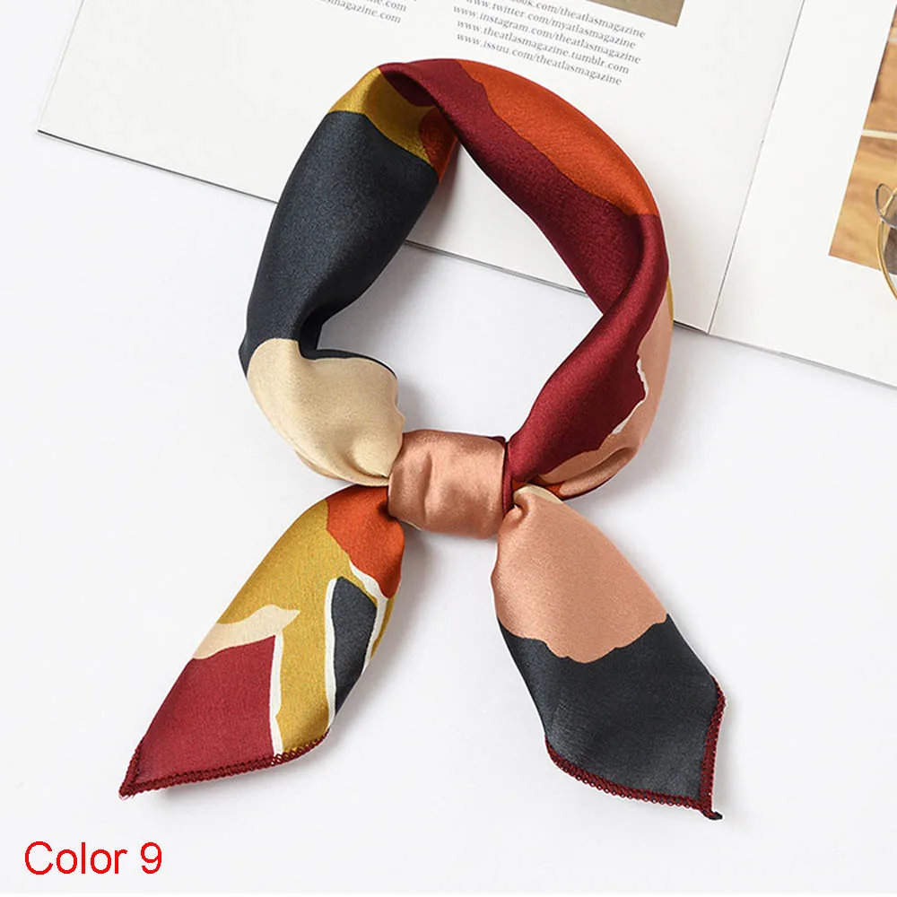 Color 9 50*50 см, Модный женский элегантный Шелковый квадратный шарф с цветочным рисунком, небольшой простой шейный платок, Сумка с лентами, женская головная повязка, повязка для волос - Цвет: Color 9