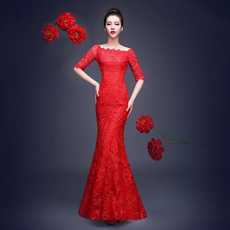 Новинка 2017 модное красное платье Чонсам в китайском стиле для невесты с вырезом