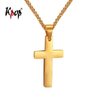 kpop cross necklace christian jesus religious unisex jewelry stainless steel gold color crucifix cross pendant necklace p2525
