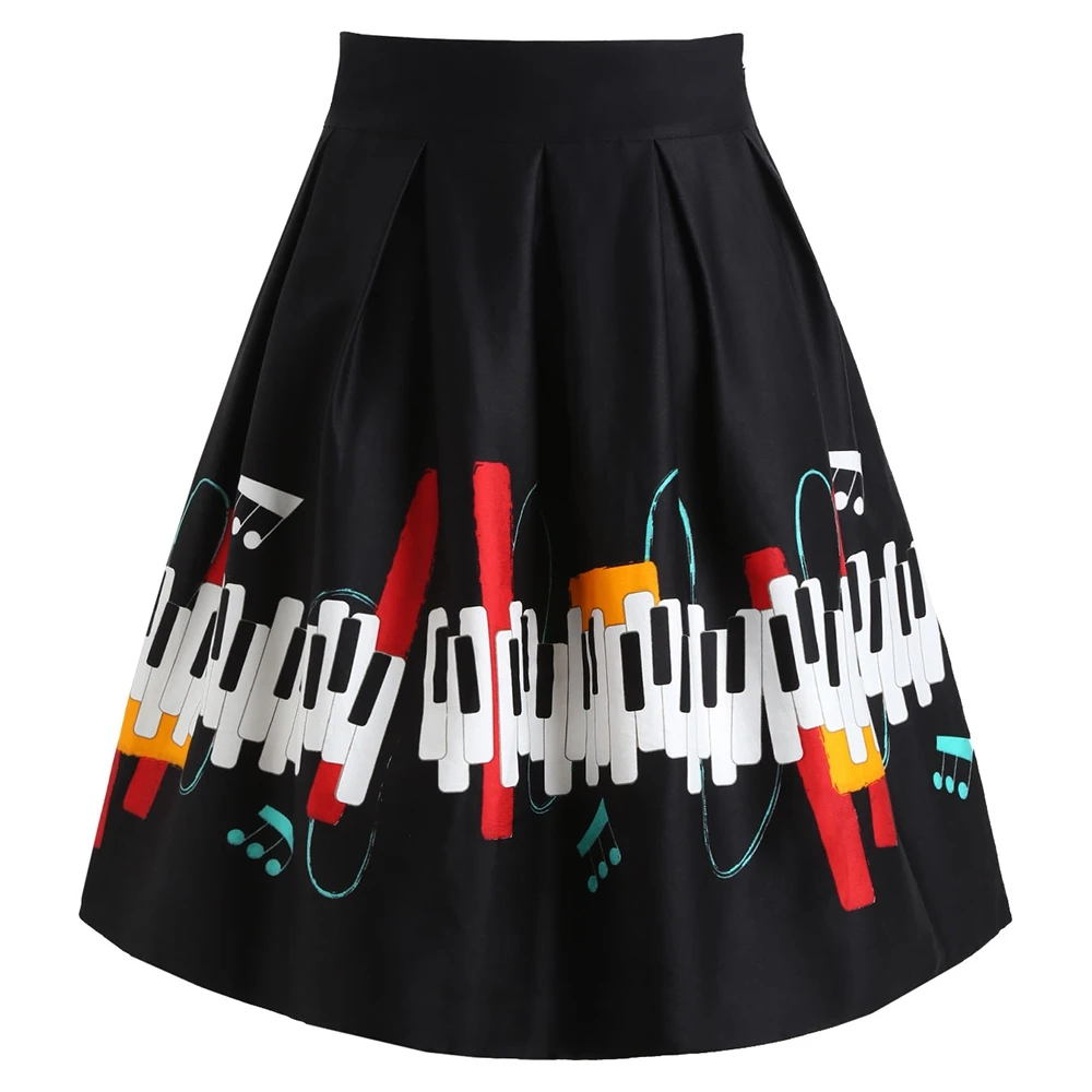 Летние Для женщин плиссированные юбки мода Примечание рояль клавиатуры печати