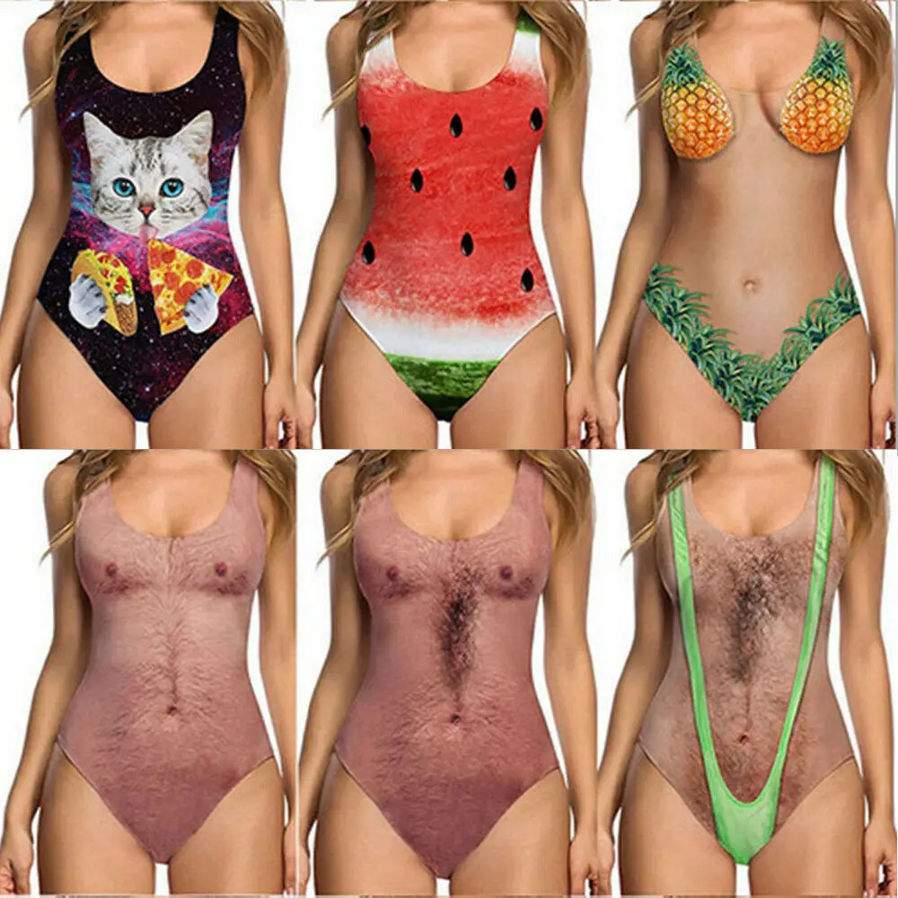 Сексуальный новый смешной шутка грудь печатных женщин купальник пляжная